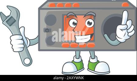 happily Mechanic radio transceiver cartoon character design Stock Vector