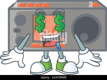 cartoon character style of radio transceiver with Money eye Stock Vector