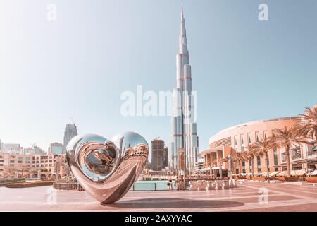 The incredible architecture of the tallest skyscraper in the world - the main attraction of Dubai - Burj Khalifa. Travel in Arab Emirates Stock Photo