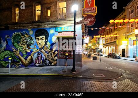 Graffiti by Bruce Lee on a wall in Chinatown, San Francisco, California, USA Stock Photo