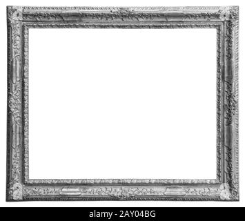 Rectangle Old silver-plated wooden frame isolated on white background with clipping path Stock Photo