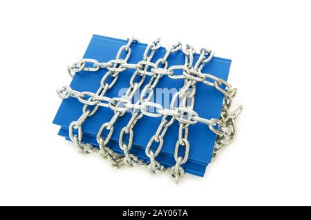 Censorship concept with books and chains on white Stock Photo