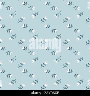 white flowers diagonal striped seamless vector pattern on a blue background Stock Vector