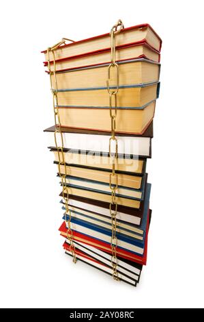 Censorship concept with books and chains on white Stock Photo