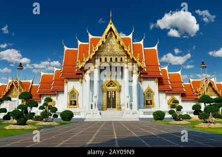 buddhist marble temple Wat Benchama Bophit in Bangkok -Thailand Stock Photo