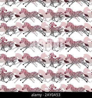 Seamless pattern abstract running zebra silhouette flat vector illustration on white background. Stock Vector