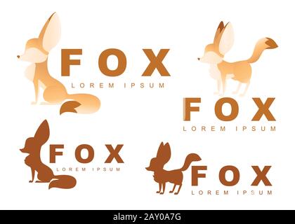 Fox silhouette logo set with title flat vector illustration isolated on white background creative logo design for website. Stock Vector