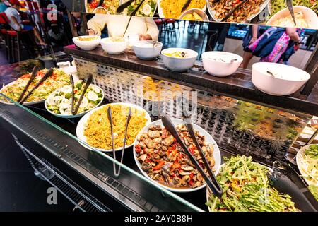 Fresh Salad bar without people at the grocery store Stock Photo