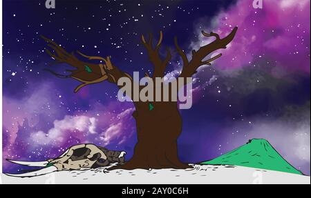 an abstract background contains tree and stars Stock Vector