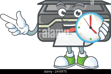 Printer cartoon character mascot style with a clock Stock Vector