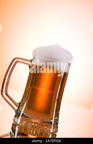 Beer glasses against the colorful gradient background Stock Photo