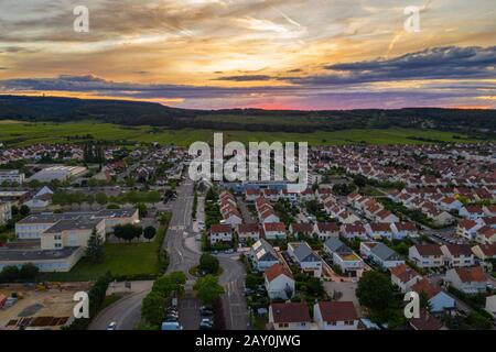 Idyllic scenery of Dijon city aerial townscape view at sunset Stock Photo