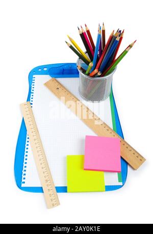 Binder and pencils isolated on the white background Stock Photo