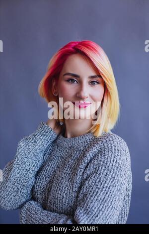 Portrait of a cool girl with dyed hair Stock Photo