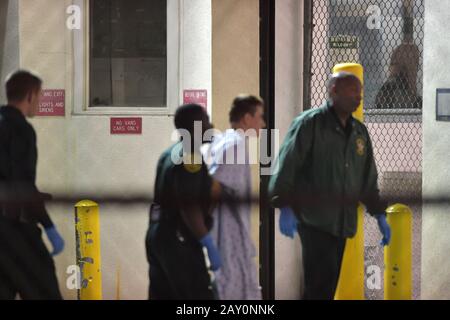 (EXCLUSIVE  STILL PHOTOS)  - NO SOCIAL MEDIA , INSTAGRAM , TWIITER OR FACEBOOK   FORT LAUDERDALE, FL - FEBRUARY 14: Murder Suspect Nikolas Cruz, 19, Books Into Jail after School shooting at Marjory Stoneman Douglas High Which Killed 17 People  on February 14, 2018 in Fort Lauderdale,    People:  Nikolas Cruz Stock Photo