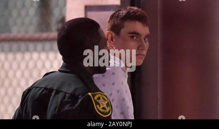 (EXCLUSIVE  STILL PHOTOS)  - NO SOCIAL MEDIA , INSTAGRAM , TWIITER OR FACEBOOK   FORT LAUDERDALE, FL - FEBRUARY 14: Murder Suspect Nikolas Cruz, 19, Books Into Jail after School shooting at Marjory Stoneman Douglas High Which Killed 17 People  on February 14, 2018 in Fort Lauderdale,    People:  Nikolas Cruz Stock Photo