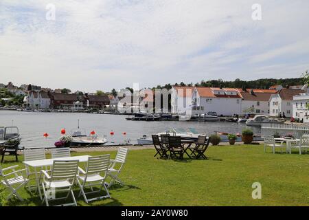 A calm summers day in Marina Kristiansand Lillesand, Norway Stock Photo