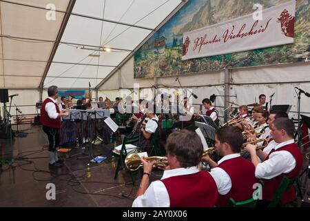 Brass band in a beer tent for the opening of the Viehscheid Pfronten Stock Photo