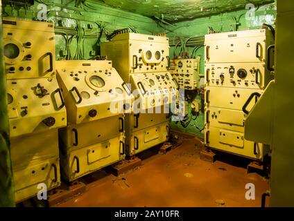 Novorossiysk, Russia - August 01, 2019: The radar room "Anchor 2M", the cruiser "Mikhail Kutuzov" Stock Photo