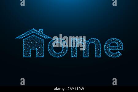 Home low poly design, house icon and word combination wireframe mesh polygonal vector illustration Stock Vector