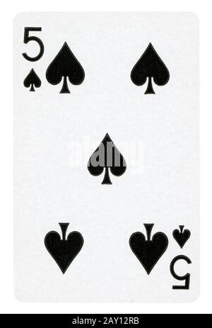 Five of Spades Vintage playing card - isolated on white (clipping path included) Stock Photo