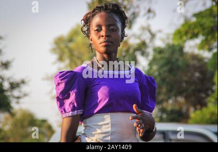 Kampala, Uganda - January 25, 2018: African singer sings and dances at a street event in Kampala Stock Photo