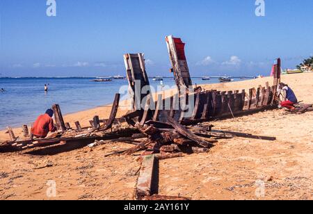 Shipwreck on the beach, Bali, Indonesia,  June 1995 Stock Photo