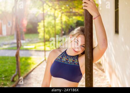portrait of 13 year old girl at sunset Stock Photo