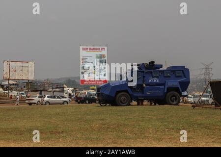 Kampala, Uganda - February 3, 2015: A huge armored military blue police car in Kampala. Stock Photo