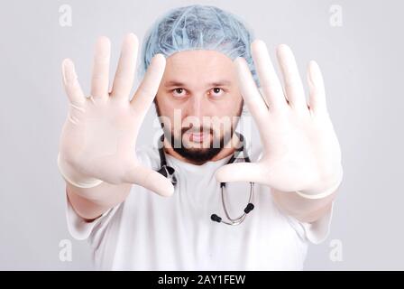 Young male doctor in white Stock Photo