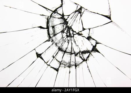 Broken glass with cracks in the window. Stock Photo