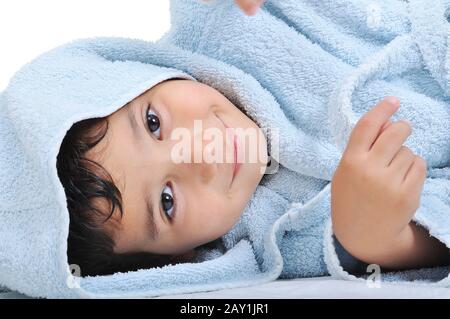 Beautiful happy childhood in robe Stock Photo