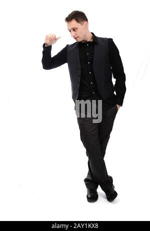 Man holding copy space banner for your text or picture Stock Photo