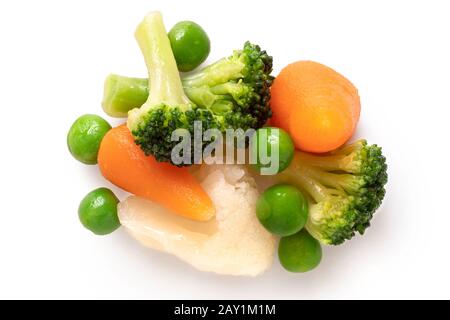 Pile of mixed vegetables isolated on white. Top view. Stock Photo