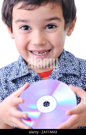 boy and cd dvd media Stock Photo