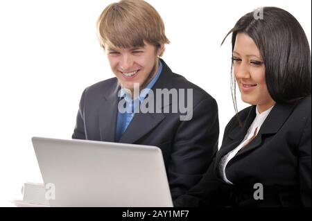 Young male and female business workers Stock Photo