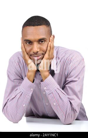 African american male college student sitting at desk Stock Photo
