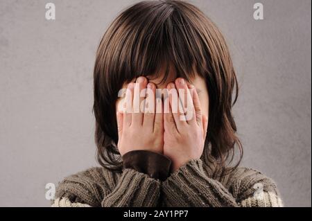 Schoolboy, series of clever kid 6-7 years old with facial expressions Stock Photo