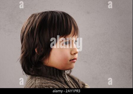 Schoolboy, series of clever kid 6-7 years old with facial expressions Stock Photo