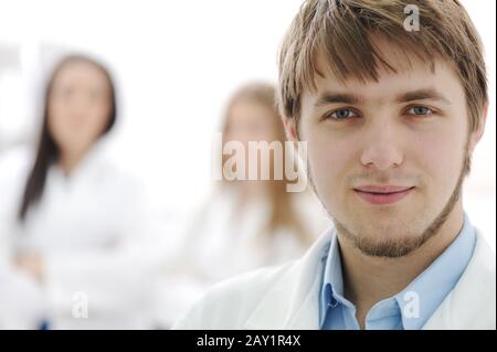 Young confident doctor in hospital lab Stock Photo
