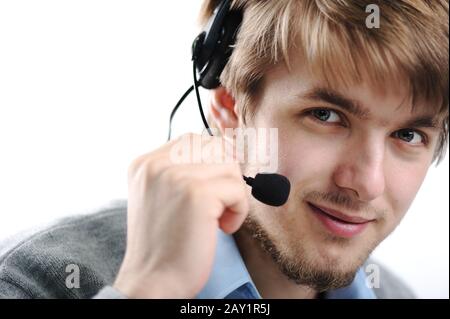 Attractive blond support person Stock Photo
