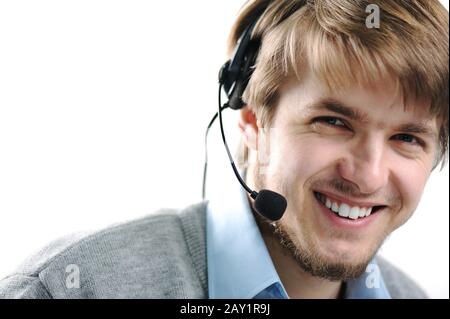 Attractive blond support person Stock Photo