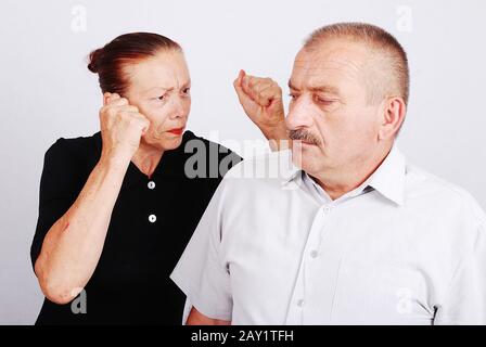 Senior couple situation in white isolated background Stock Photo