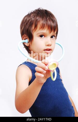 Children playing and learning in isolated background Stock Photo