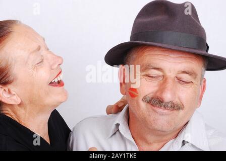 Senior couple situation in white isolated background Stock Photo