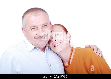 Happy middle aged couple smiling isolated Stock Photo