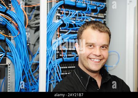 Administrator at server room Stock Photo