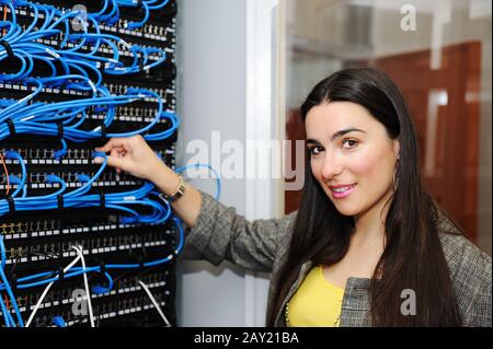 Female administrator at server room Stock Photo