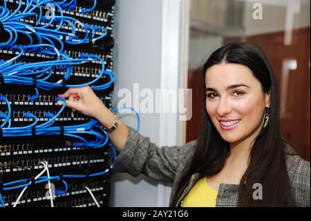 Female administrator at server room Stock Photo