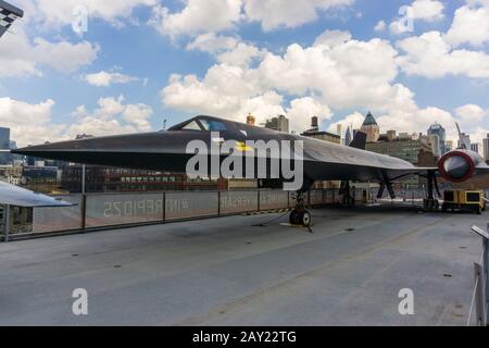 New York, USA - August 20, 2018: The Lockheed A-12 on the Intrepid Sea and Air Museum a military and maritime history museum in New York, USA. Stock Photo